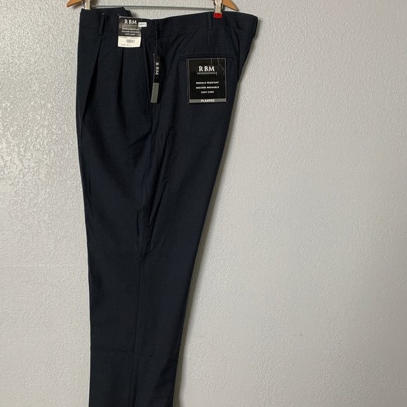 (T13) RBM Platinum Big & Tall Men's Navy Pleated Dress Pants cuffed leg, 44wx32L